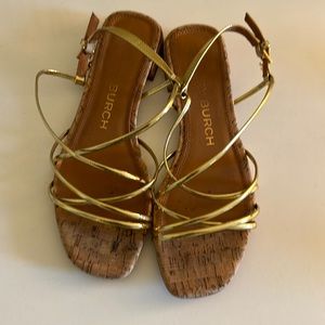 Tory Burch cork and gold sandals